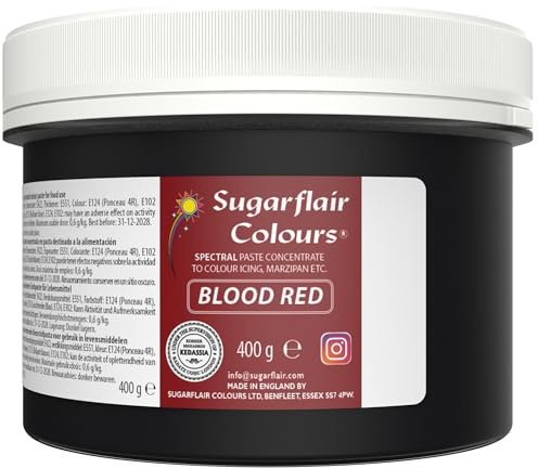 Sugarflair Spectral Blood Red Food Colouring Paste, Highly Concentrated Food Colouring for Buttercream, Sugar Paste, Royal Icing, Cake Decorations and More! Vibrant Colour Food Dye - 400g