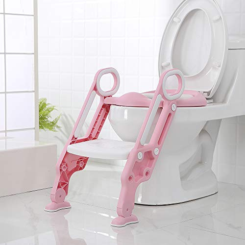 Sedile per WC per insegnare ai bambini a usare la toilette, con scaletta con ampio gradino antiscivolo, pieghevole, con morbido cuscino robusto, per bambini e bambine