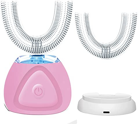 Brosse à Dents à Ultrasons, électrique Brosse à Dents Ultrasonique Automatique à 360 °, Instrument de Blanchiment des Dents à Froid Brosse à Dents, IPX7 étanche avec Têtes de Rechange (rose)