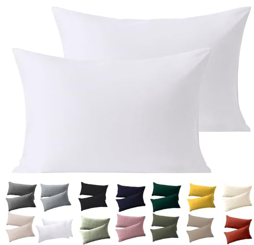 Soifox Pillow Cases 2 Pack, White Pillowcases with Envelope Closure, 100% Brushed Microfiber House Wife Pillow Covers Wrinkle and Stain Resistant, Standard Size 50x75 cm