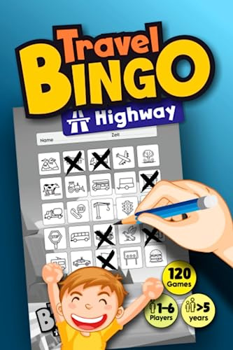 TRAVEL BINGO Highway: car activity for children and kids from 8 years - play alone or together on any trip, ride and roadtrip