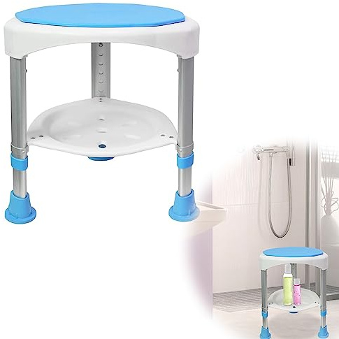 JOIEYOU Duschhocker 360°Drehbarer Duschstuhl Höhenverstellbar Badehocker Duschhilfe Anti-Rutsch Duschsitz Badewannensitz Badezimmerhocker aus Alu und Kunststoff(Typ B)