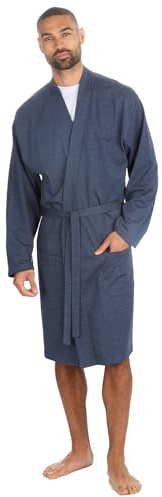 INSIGNIA Mens Dressing Gowns Lighweight Cotton Jersey Gowns Recycled Yarns (4XL, Deniem Emblem)