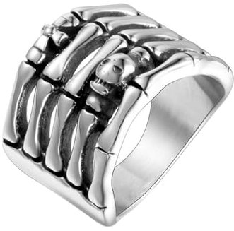 Homxi Edelstahl Ringe Herren Gravur,Skelett Hand 17.6MM Herrenringe Silber Ring für Herren Gr. 60 (19.1)