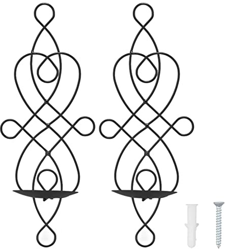 MOTUZP Metal Wall Candle Sconce Holder Set of 2, Wall Mounted Metal Tealight Candles Holders Iron Vine Candleholder Wall Art Tealight Candle Stand for Bedroom Dining Room (Black)