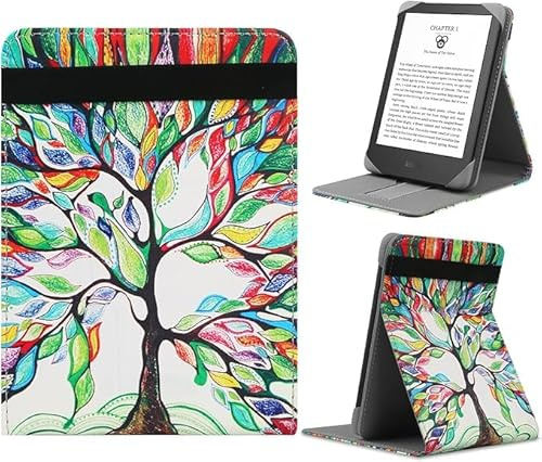 HoYiXi Universal Hülle für 6,6.8/7 Kindle Paperwhite/Colorsoft/Signature Edition 2024-2021 Kompatibel mit 6-6.8 Kobo/Pocketbook/Tolino/Sony eReaders Leder Stand Schutzhülle, Baum