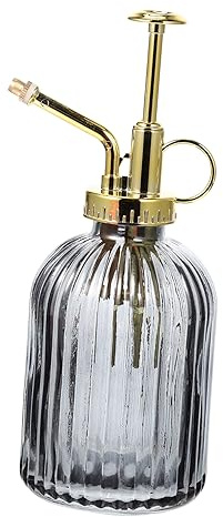 SUPVOX Regadera De Vidrio Vintage y Botella De Riego Pequeña 350ml para Plantas De Interior y Exterior Diseño Retro Gris y Dorado, Pulverizador Manual para Jardinería y Riego Preciso
