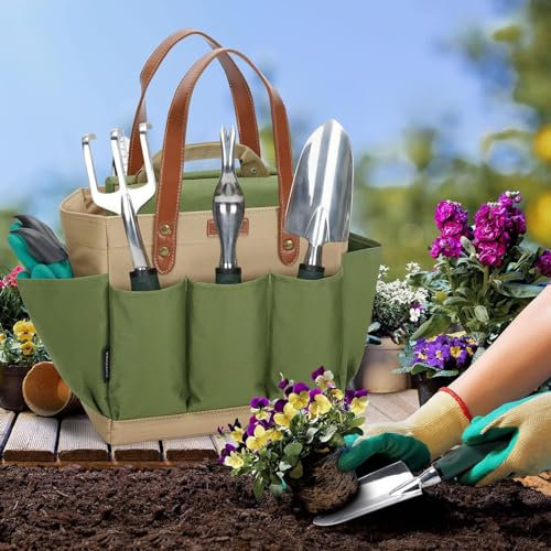 Walkervo 10 Pièces Kit Ensemble D'outils De Jardinage Bricolage avec Sac À Main Organisateur D'outils De Jardin Outils De Jardinage À Main Cadeaux De Jardinage Idéaux pour Les Femmes Et Les Hommes