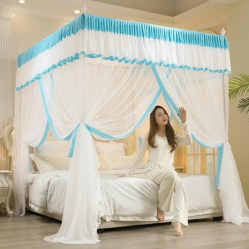 LYXLBX Bettvorhang 4 Himmelbett Himmelbett Netz Doppellagige Prinzessin Vorhänge Baldachin für Bett mit Rahmen Moskitonetz,Prinzessinnenbetthimmel,für Schlafzimmer,Garten Himmelbettvorhänge