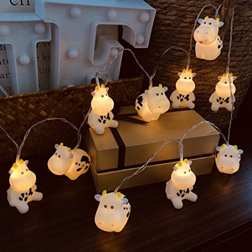 Riaxuebiy Cadena de luces LED de vaca lechera, enchufe USB, cadena de vaca de animales, luces nocturnas para dormitorio, habitación infantil, decoración de fiesta de cumpleaños (3 m/20 led)