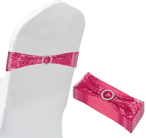PATIKIL 14x6 Elástico Silla Fajas Lazos, 6 Paquete Elástico Silla Bandas Fajas con Hebilla Deslizante Control para Boda Banquete Decoraciones, Rosa Rojo