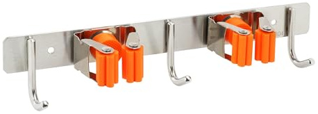 TMY Besenhalterung Wand | Gerätehalter 27 cm | Besenhalter 3 Haken 2 Halterungen | Gartengeräte Halterung zur Küche Badzimmer | Wandhalter Besen Mop Werkzeuge Schlüssel | Selbstklebend zum Anschrauben