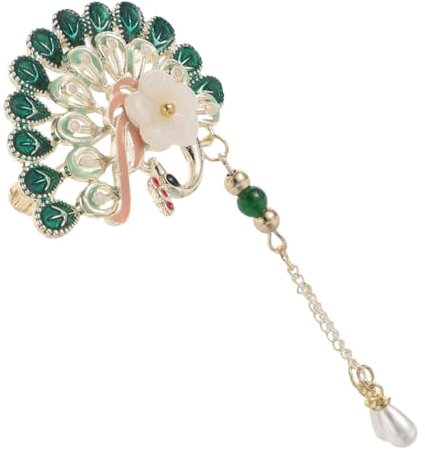 LALADEFIEE Vintage Pfauenbrosche Aus Emaille Mit Strasssteinen Und Perlenquasten Damen Schmuck Brosche Für Hochzeiten Und Festliche Anlässe