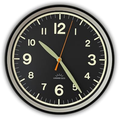 CLOXON Leuchtende Wanduhr schwarz Uhr Wand Leuchtend ohne Ticken 32 cm Batteriebetrieben komplett leuchtende Zeiger und Ziffern