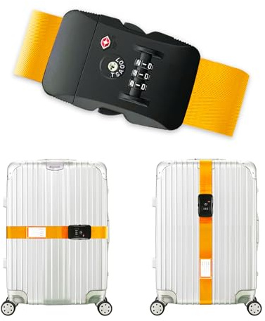 Veki Cinghia Valigia per Bagagli Regolabile, Cinghia per Valigia da Viaggio, Cinghie Fissaggio Valigie con Chiusura a Combinazione, Cintura Sicurezza per Bagagli Accessori (Giallo)