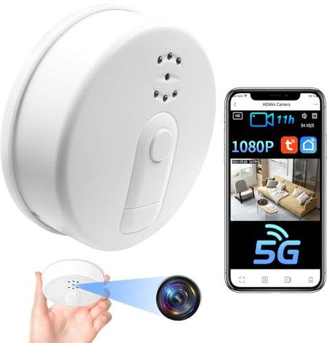 UYIKOO Cámara Espía Oculta WiFi, 2.4G/5G Inalambricas Camara Espia Detectora de Humo, Mini Cámara de Vigilancia Seguridad Interior Horas de Grabación Detector de Movimiento Visión Nocturna