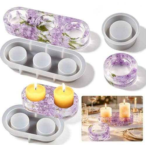Jidyllic Moules en Résine pour Bougeoir,3 Pcs Moule Silicone Bougeoir Silicone Mould Candle Holder DIY Silicone Mould pour Chandelier Moule de Moulage en Silicone