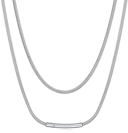 Suplight Unisex Kette Charm Choker 2mm Edelstahl Schlangenknochen Halskette,41/46/51/56/61/66/71/76cm