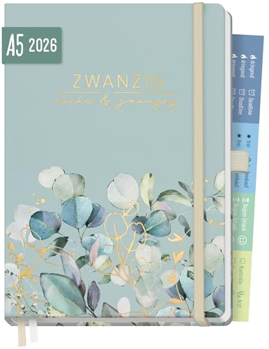 Häfft® Chäff-Timer Premium Kalender 2026 A5 “Minty Leaves” Buchkalender, Terminplaner, Terminkalender, Wochenplaner, Wochenkalender 12 Monate: Jan 26 bis Dez 26 - nachhaltig & klimafreundlich