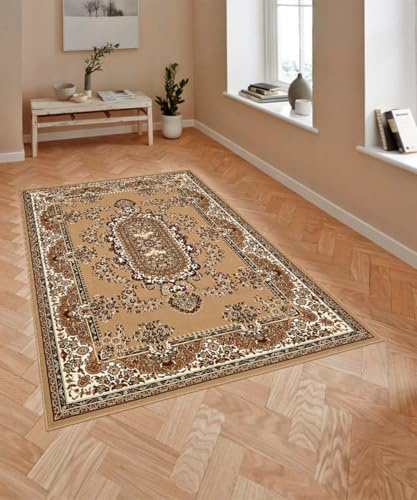 3-teiliges Set aus Teppichen für Wohnzimmer, orientalisches persisches Design, klassisch, Royal Shiraz 2063, Beige, dreiteiliger Bettvorleger