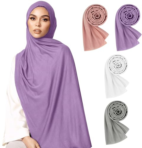 HQEUZ 6 Stück Hijab Kopftücher für Damen, Langer Schal, Leichte Muslimische Kopfbedeckung Jersey Stoff, Weiches Hijab Tuch, Modernes Kopftuch Set für Frauen