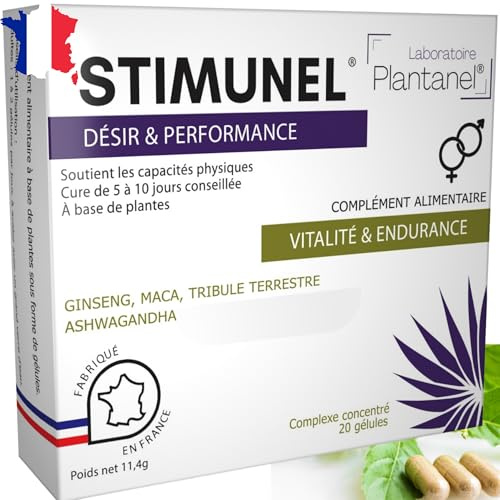 Stimunel® Ginseng & Maca, ultra-concentré (3300mg), Puissance, Vigueur, Energie, Endurance, Tribulus, L-Arginine- Cure de 20 gélules- Certifié Français