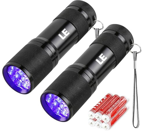 Lepro LED UV Schwarzlicht Taschenlampe mit 9 LEDs, mini UV Lampe Ultraviolettes Licht mit 395nm für Geocaching, Heimtierurindetektoren, Haustiere Urin-Detektor usw. Inklusive 6 AAA Batterien