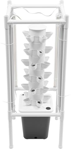 C-Juzarl Hydroponic Growing System con luce e 30 fori, torre idroponica verticale con serbatoio dell'acqua da 10 l, kit per torre aeroponiche per frutta, verdura ed erbe aromatiche (grigio)