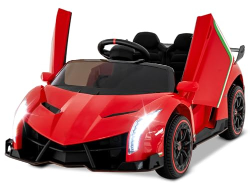 COSTWAY Coche Eléctrico para Niños Lamborghini 12V, Vehículo Eléctrico con Control Remoto de 2,4 G, 3 Velocidades, Puertas Hidráulicas, Luces LED, Rueda, Bocina, Música, para Niños 3-8 Años (Rojo)