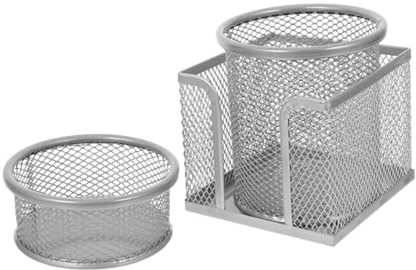 NUOBESTY Pot à Crayons en Métal Argenté 3 Pièces, Panier Grillagé Robuste | Organisateur Cosmétique, Porte-stylo de Bureau, Rentrée Scolaire, Accessoires de Rangement de Bureau