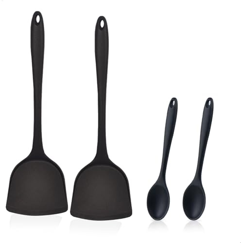 Mestoli Cucina Silicone 4, Utensili Cucina in silicone, Mestoli in silicone Ccon Foro per Appendere, set Utensili Resistente Calore sì Strumento Ideale per la Cucina