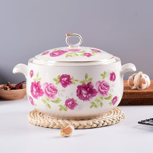Soup Serving Bowl White Ceramic Soup Tureen with Lids,Serving Bowls & Tureens Cooking Pot Stockpot(A,3000ml)