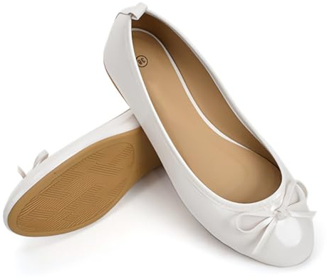 Dernolsea Womens Patent Leather Bow Ballet Flats | Round Toe, Slip On, Ladies Flat Ballet Pumps, Dolly Ballerina Shoes for Office Wedding