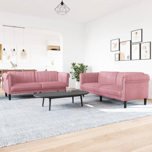 CKioict 2-TLG. Sofagarnitur Rosa Samt - Weiche Velours Polstergarnitur mit Stützbeinen für Wohnzimmer Diese Elegante 2-teilige Sofagarnitur in rosa Samt bietet EIN bequemes