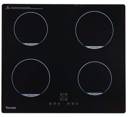 Topwish Placa de inducción 4 fuegos, Placa Inducción 60 cm, con cierre de seguridad, Boost,9 Niveles, Indicador de superficie caliente, timer, 7200W