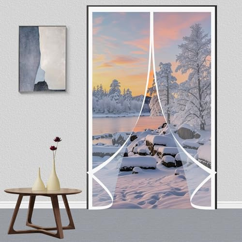 Magnétique Rideau Thermique 128 x 237 cm Isolant Anti Froid Porte Entrée, Coupe-Vent, Imperméable, Fermeture Automatique Rideau de Porte Imperméable pour Balcon Bain Salon, A