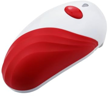 Abrelatas eléctrico automático, rojo y blanco, apertura de 360°, alimentado por pilas AA, 14,6 x 7,6 x 6,1 cm