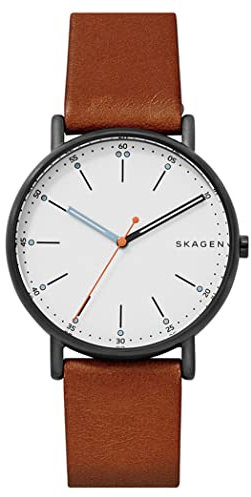 Skagen Herrenuhr Signatur, Dreizeiger Uhrwerk, 40mm Midnight Edelstahlgehäuse mit Lederarmband, SKW6374