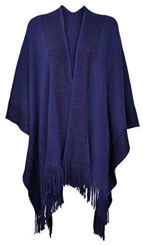 ZLYC Damen Weiche Schlichte Poncho Capes Retro Cardigans Pullover