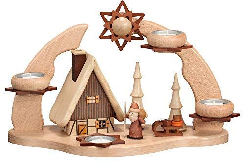 Adventsbogen avec Fumoir + Père Noël Für 4 Bougie Chauffe-Plat Lxbxt 22x35x16cm Neuf Mont Métallifère Folklorique Mont Métallifère Fait à la Main Arc Arc Lumineux