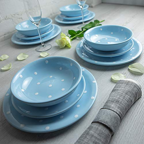City to Cottage Portaburro in ceramica dipinto a mano di colore celeste con pois bianchi Dinnerware Set
