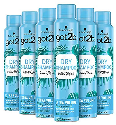 Schwarzkopf got2b Fresh It Up Extra Volume Dry Shampoo, Refreshes Hair Inbetween Washes, No White Residue, Vegan, Silicone Free, 200 ml - Pack of 6