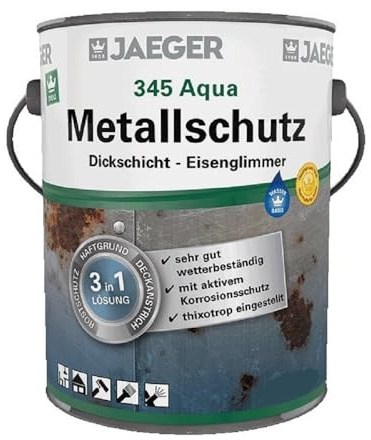 Jaeger Aqua Metallschutzlack 345 mit Eisenglimmer, 3in1 Rostschutz, Haftgrund, Deckanstrich (2,5 Liter, weiss 9010)