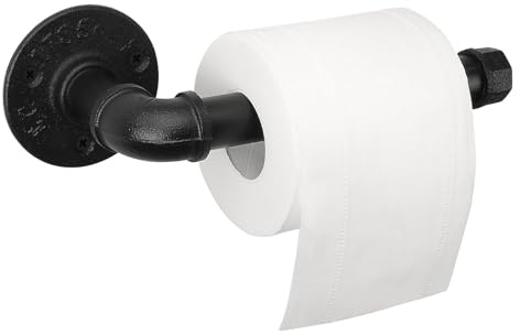 Jeasor Industrial Pipe Toilet Paper Holder, Heavy Duty DIY Vintage Rustic Iron Farmhouse Style Roll Tissue Wall Mount Paper Holder Towel Racks with Hardware for Bathroom, Kitchen, Bedroom (1, Black)