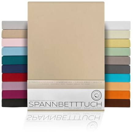 Beautex Spannbettlaken Jersey Baumwolle Standard 90x200x30 cm Beige | atmungsaktiv, hautfreundlich, rundum elastisch, perfekte Passform, formstabil, 160 g/m², pflegeleicht, viele Farben