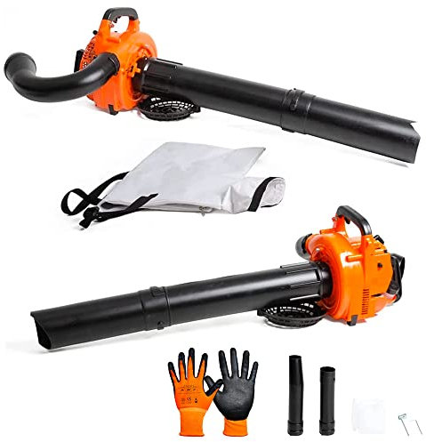 AMC Soffiatore a scoppio con funzione aspiratore dotato di motore a 2 tempi da 25,4 cc compatto e leggero, con due tubi sostitutivi e sacco da 50 lt in omaggio, kit accessori e manutenzione incluso