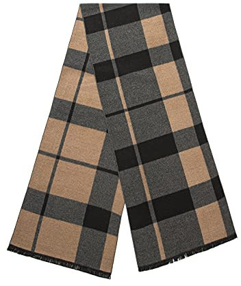 Lindoro Merino Wollschal für Herren, Warme, Leichte Tartan-Plaid-Winter-lange Schals mit Geschenkbox (Kamel Kariert)