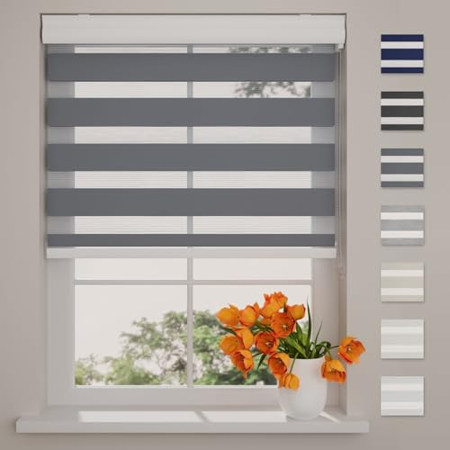 DTCH® Doppelrollo mit Kassette, grau, 220 x 175 cm | Für Fenster, blickdicht oder transparent, Aluminium-Kassette, Klemmfix separat erhältlich, Breiten bis 220 cm