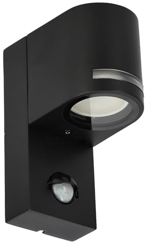 EDO Aussenlampe mit bewegungsmelder VIRA SENSOR Wandlampe aus Aluminium in schwarz IP44, rund, Wandleuchte mit GU10-Fassung, 35 Watt, Spot LED Eingangsleuchte für LED Leuchtmittel EDO777376