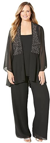 Catherines Women's Plus Size Masquerade Beaded 3-Piece Pant Suit - 24 W, Black